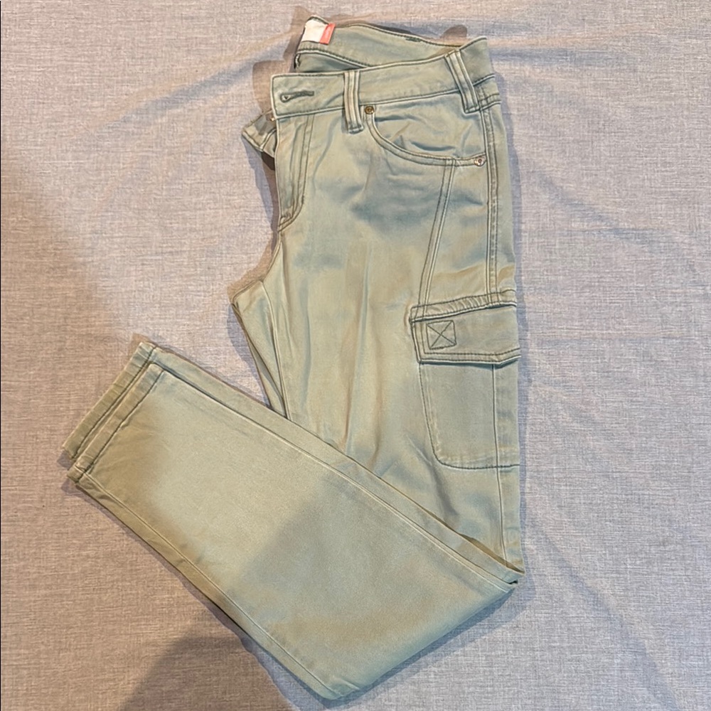 CAbi Green Straight Leg Cargo Jeans with Soft Denim